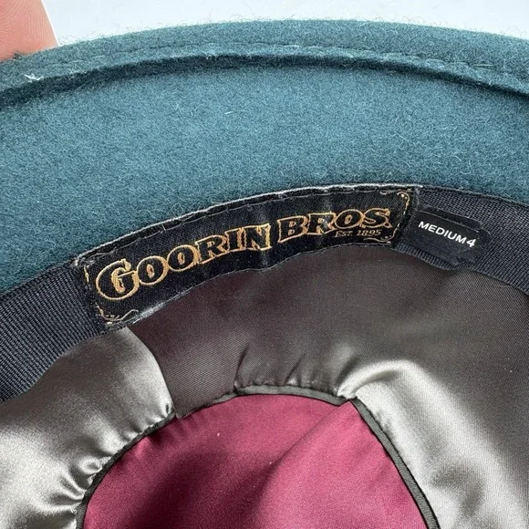 Goorin Bros Fedora Hat Womens Size Medium M 4 Dark Green w Ribbon and Feather - Picture 2 of 8